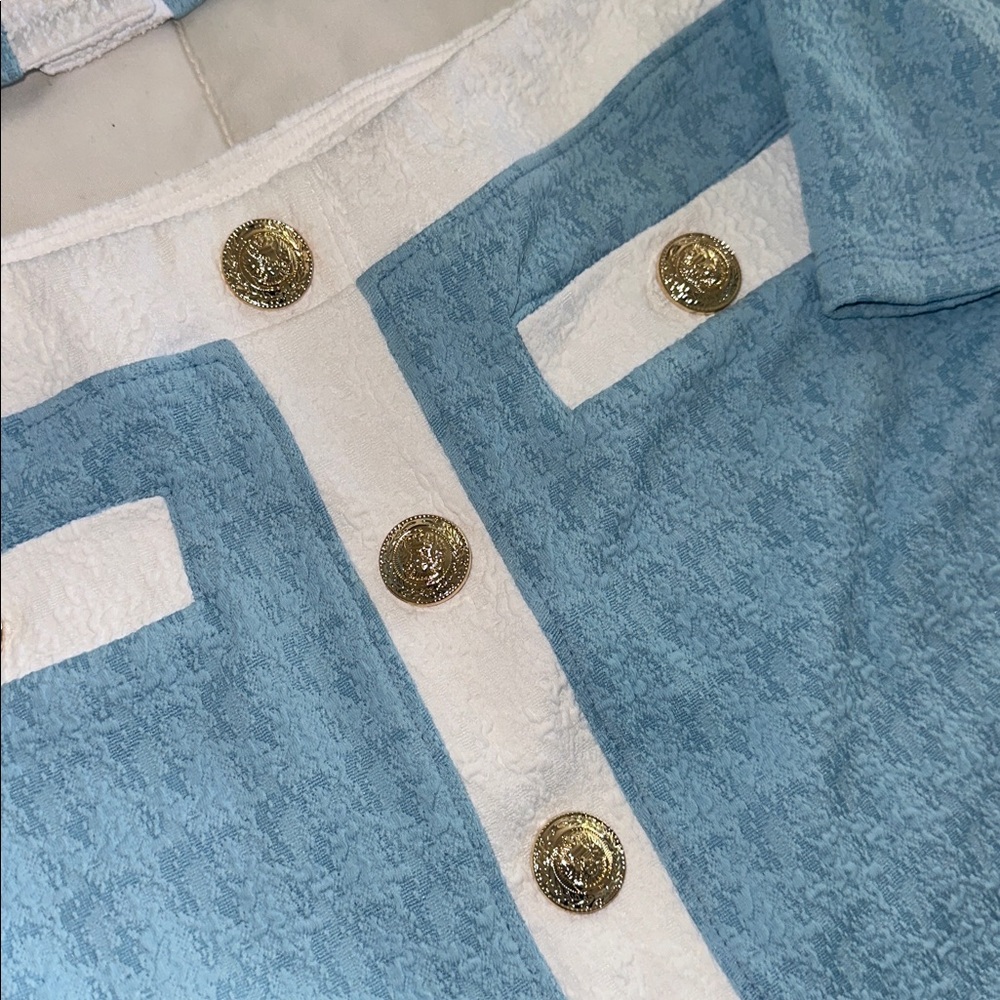 L'AGENCE Adeline Cardigan and Coco Mini Skirt Cover-Up in powder blue - Picture 3 of 4